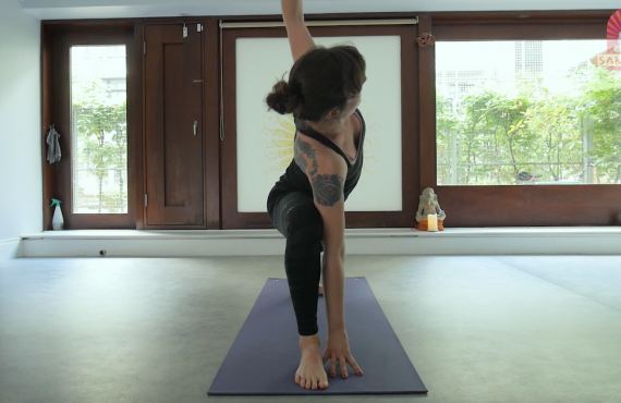 Side angle yoga pose practiced in Samadhi Yoga Studios, Temple Bar